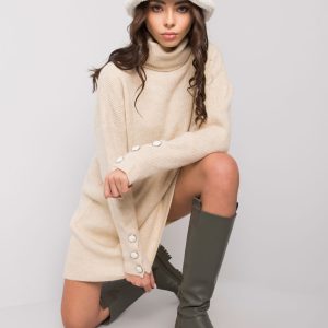 Wholesale Beige knitted turtleneck dress Irvette RUE PARIS