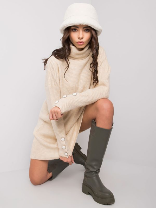 Wholesale Beige knitted turtleneck dress Irvette RUE PARIS