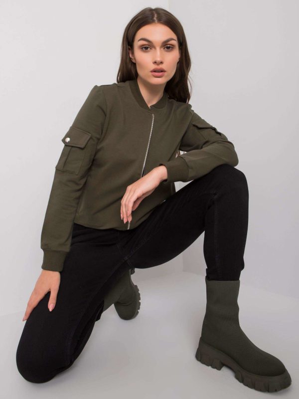 Wholesale Khaki bomber sweatshirt with pockets Bertena RUE PARIS