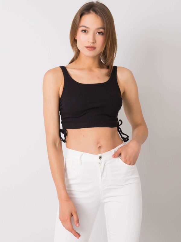 Wholesale Black crop top with welts Loretta RUE PARIS