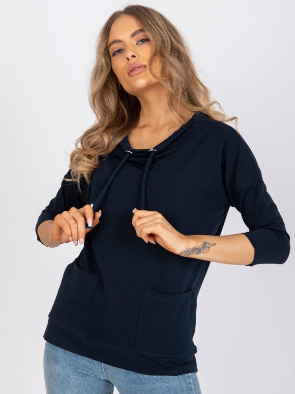 Wholesale Navy Cotton 3/4 Sleeve Casual Blouse Melitina RUE PARIS