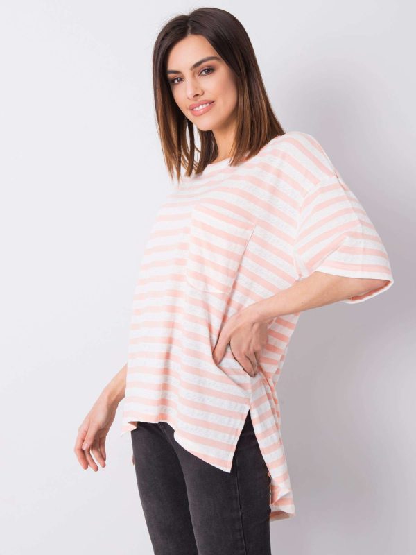 Wholesale White and pink striped t-shirt Maxine RUE PARIS