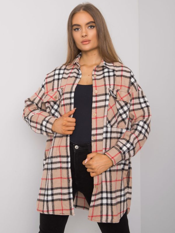 Wholesale Dark beige women's plaid shirt Lais RUE PARIS