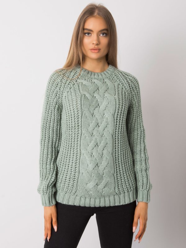 Wholesale Pistachio sweater with braids Belfast RUE PARIS