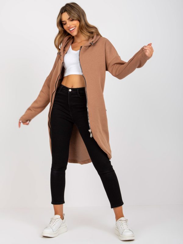 Wholesale Light brown sweatshirt basic with pockets Tina RUE PARIS