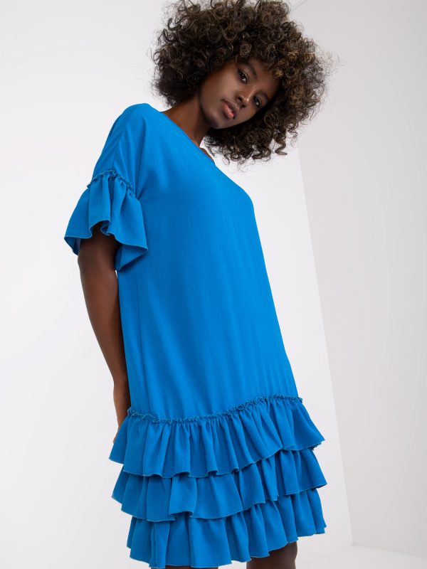 Wholesale Blue Women's Ruffle Mini Dress Melanie RUE PARIS