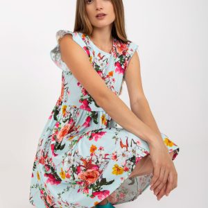 Wholesale Light Blue Floral Mini Length Dress