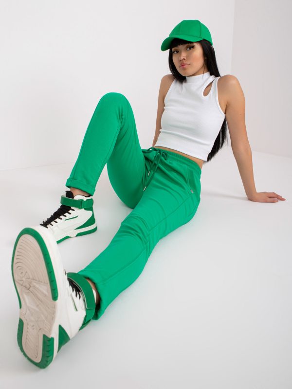 Wholesale Green Cotton High Waist Sweatpants