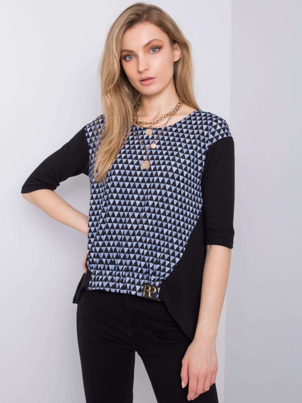 Wholesale Black and blue blouse with print by Amy RUE PARIS