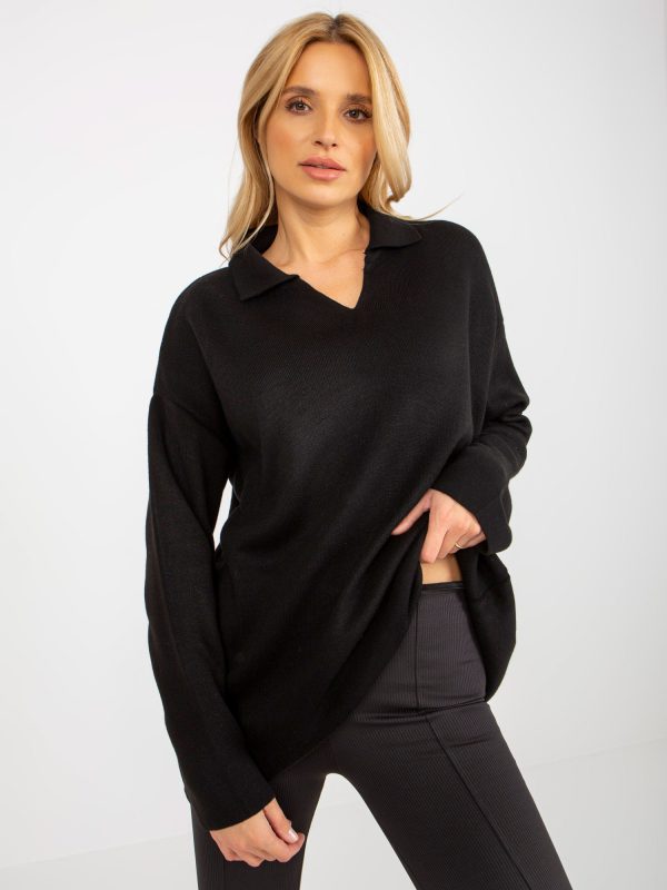 Wholesale Black oversize sweater with collar RUE PARIS