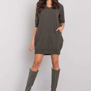 Wholesale Dark Khaki Basic Dress in Salerno Cotton