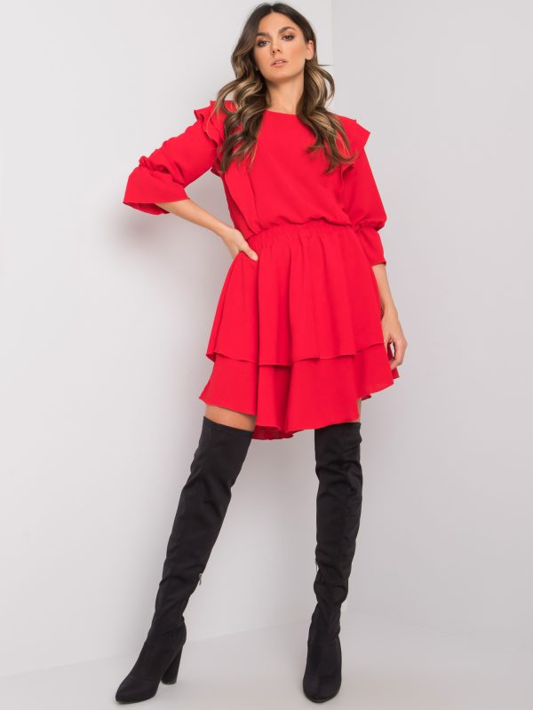 Wholesale Red dress with frills Cataleya RUE PARIS