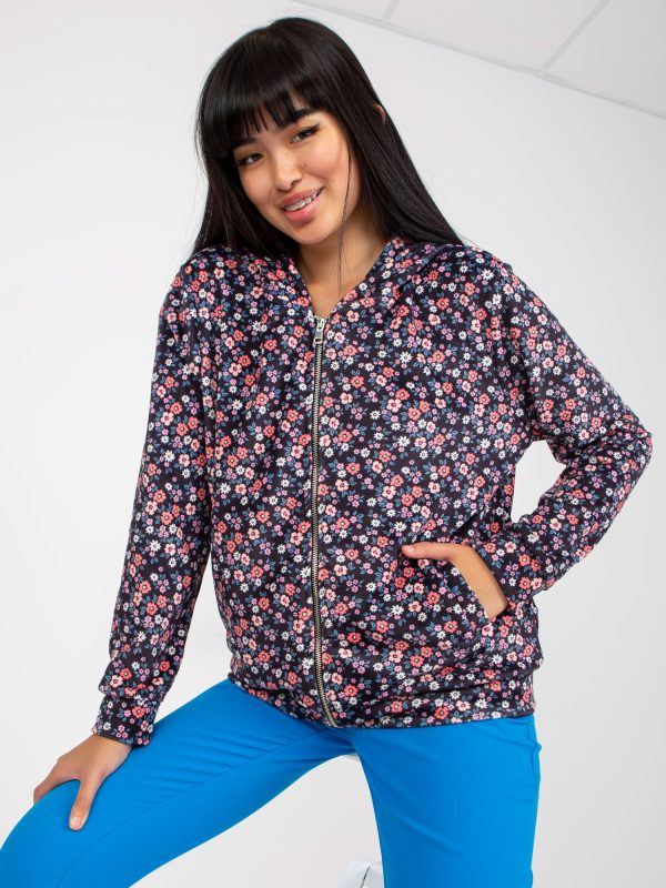 Wholesale Navy blue and pink velour floral sweatshirt RUE PARIS