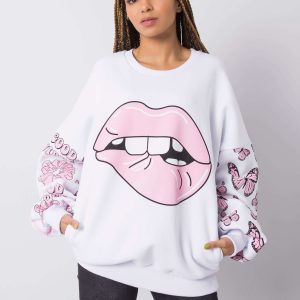 Wholesale White and pink sweatshirt with print Mouth RUE PARIS