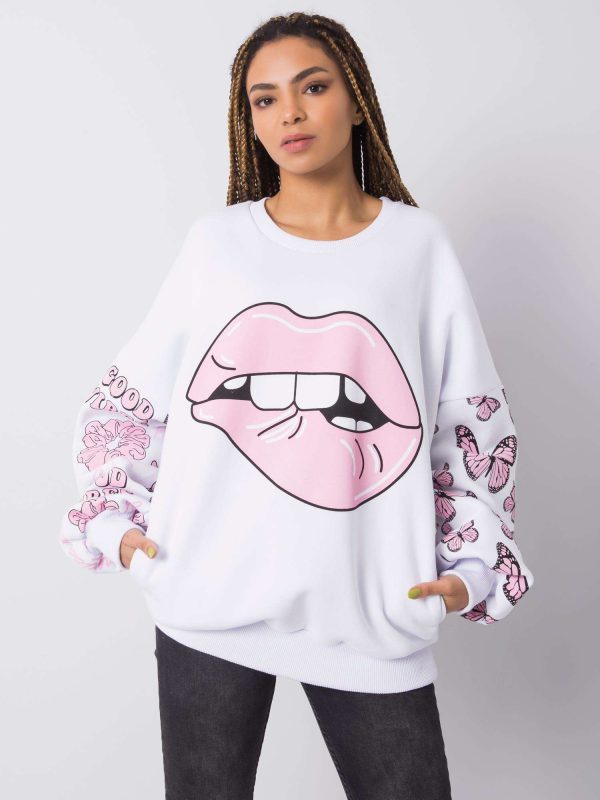 Wholesale White and pink sweatshirt with print Mouth RUE PARIS