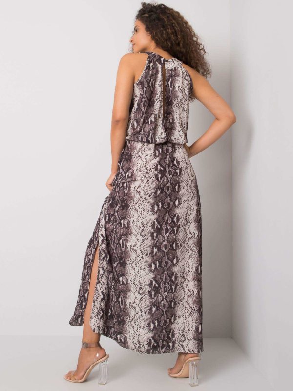 Wholesale Ecru-grey long patterned dress Breena RUE PARIS