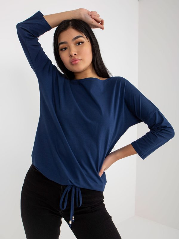 Wholesale Dark blue basic blouse with ribbed Fiona