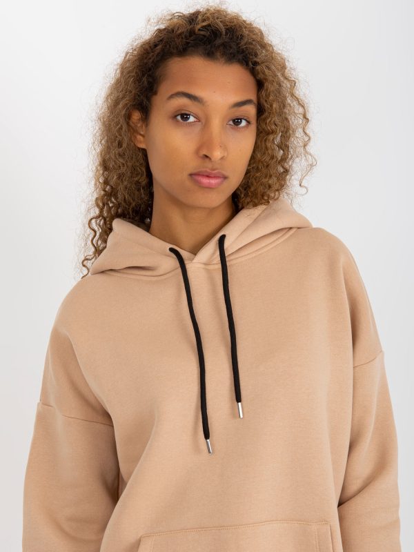 Wholesale Beige sweatshirt basic kangaroo RUE PARIS