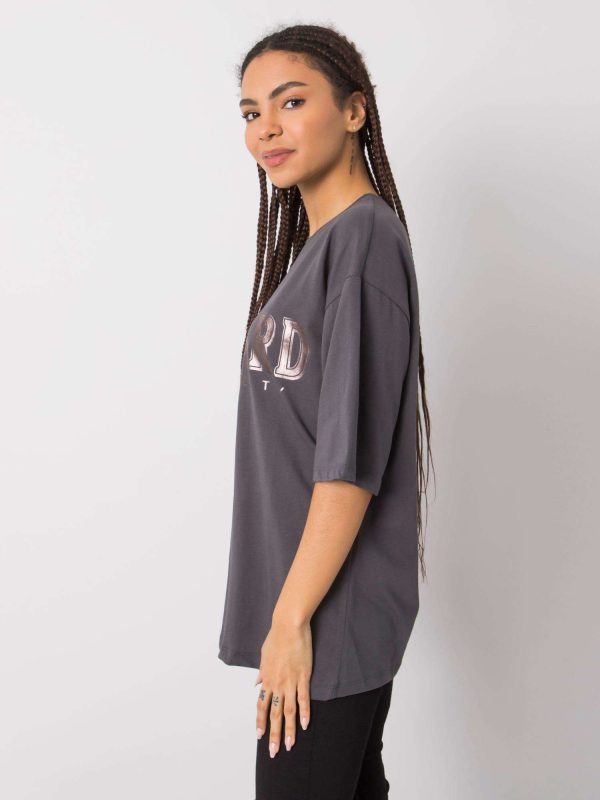 Wholesale Graphite t-shirt with print Lisa RUE PARIS