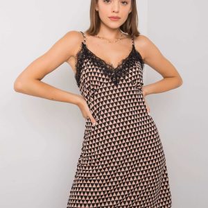 Wholesale Beige and black patterned dress Emeline RUE PARIS