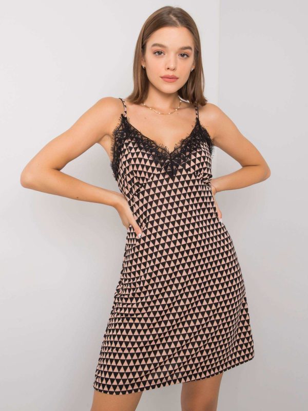 Wholesale Beige and black patterned dress Emeline RUE PARIS