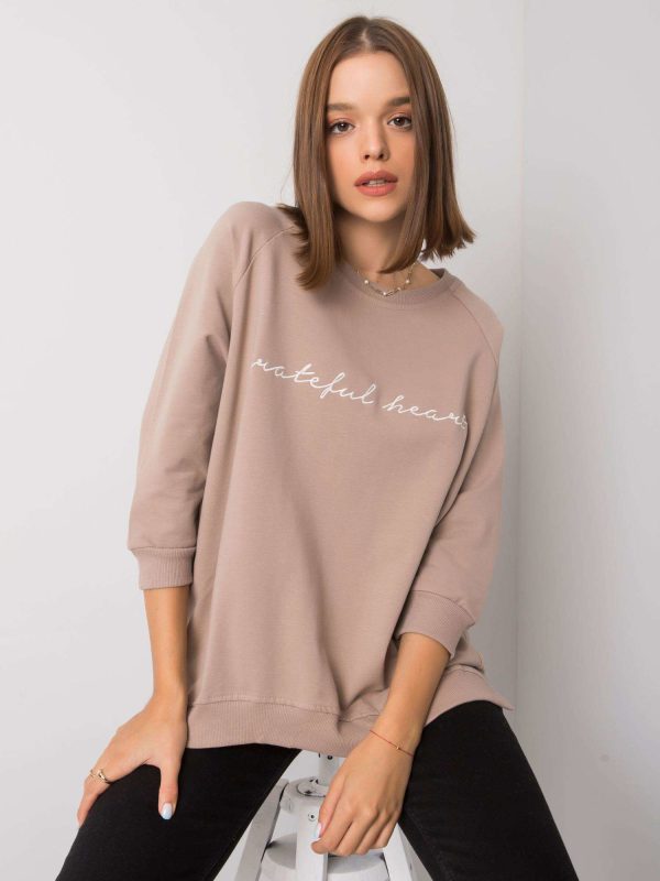 Wholesale Dark beige sweatshirt for women without hood Karissa RUE PARIS