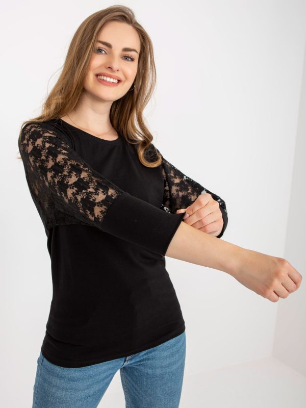 Wholesale Black blouse with lace on sleeves Havana RUE PARIS