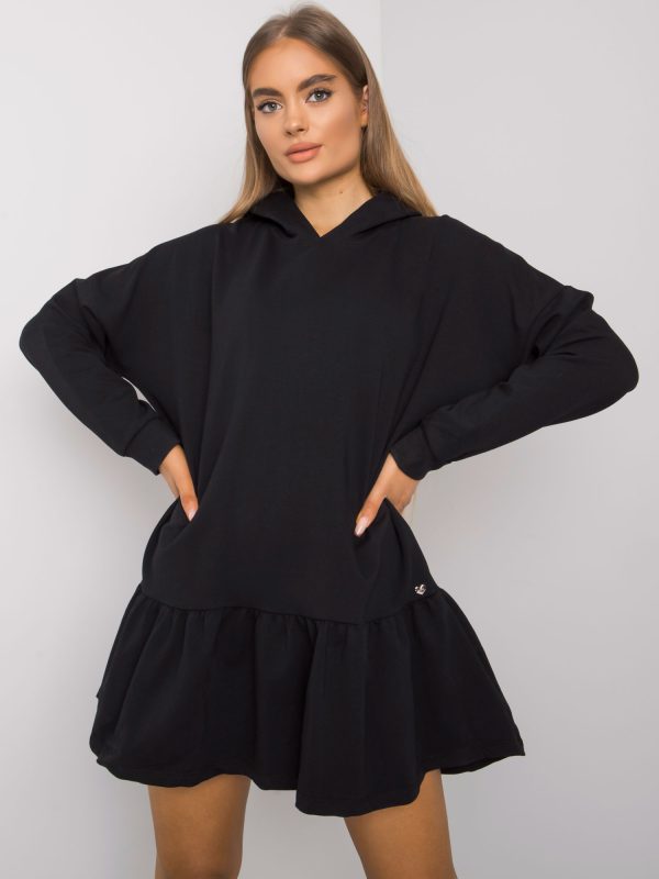 Wholesale Aliye Black Hooded Sweatshirt Dress