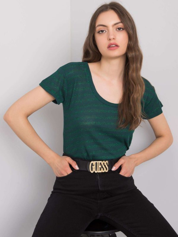 Wholesale Dark green striped t-shirt Alexa RUE PARIS