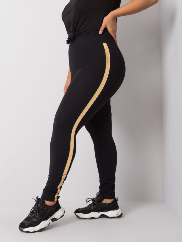 Wholesale Black and gold plus size leggings with charlotta stripes