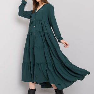 Wholesale Dark Green Long Ruffle Dress Atrani RUE PARIS