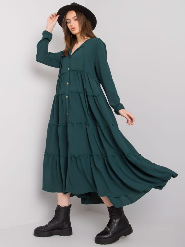 Wholesale Dark Green Long Ruffle Dress Atrani RUE PARIS