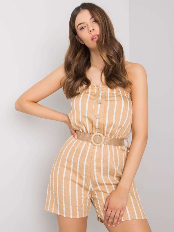 Wholesale Beige and white striped jumpsuit Soledad RUE PARIS