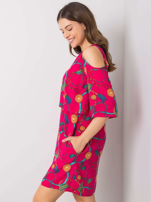 Wholesale Fuchsia dress with prints Maresol RUE PARIS