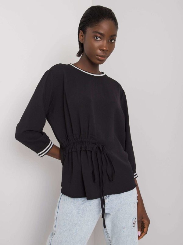 Wholesale Black blouse with ribbing Bettina RUE PARIS