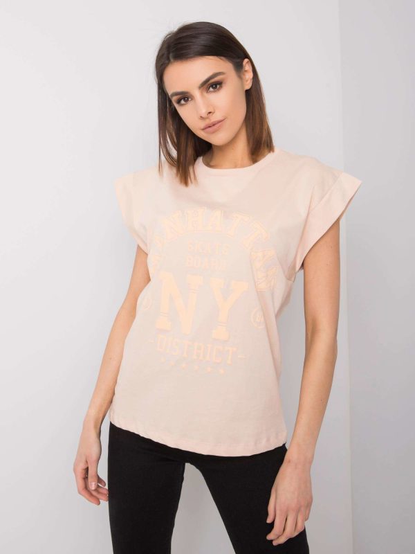 Wholesale Peach T-shirt with print Ciara RUE PARIS