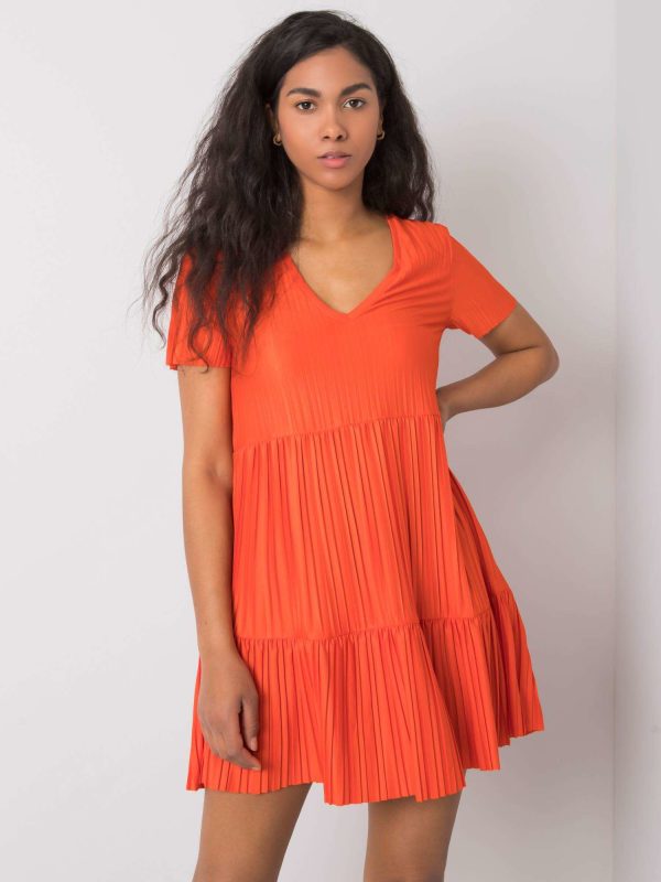 Wholesale Orange Pleated Dress Yazmin RUE PARIS