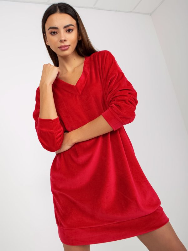 Wholesale Red velour casual dress RUE PARIS