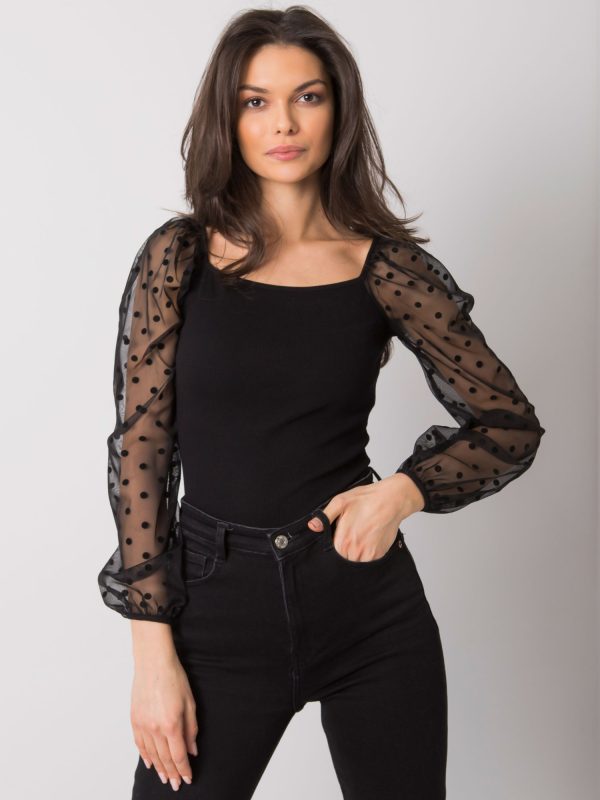 Wholesale Black blouse with decorative sleeves Charm RUE PARIS