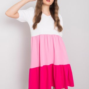 Wholesale White and pink casual dress Kylie RUE PARIS