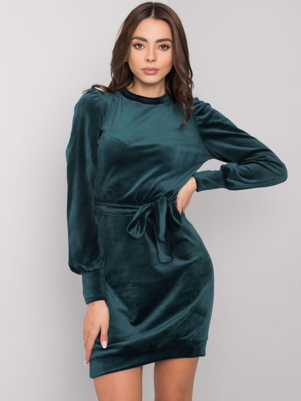 Wholesale Dark green velour dress with Amaliee belt