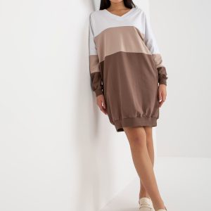 Wholesale White and brown basic dress with V neckline RUE PARIS