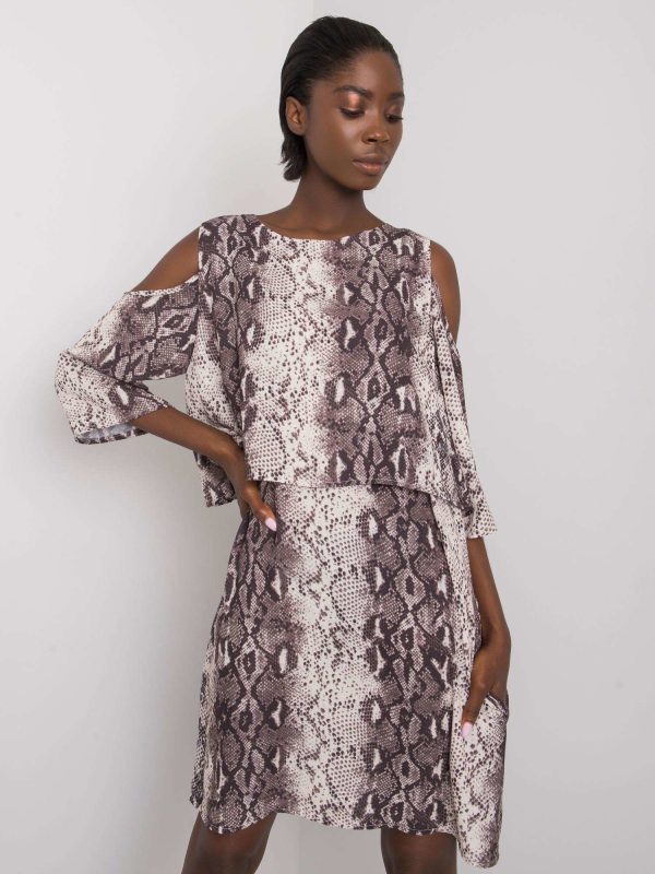 Wholesale Ecru-grey dress with animal pattern Kadia RUE PARIS