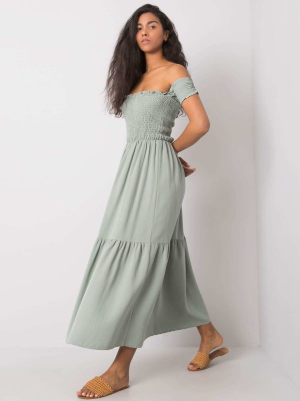 Wholesale Pale green dress with ruffle Pallavi RUE PARIS