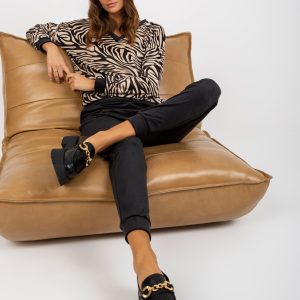 Wholesale Beige and black velor set with zebra sweatshirt RUE PARIS