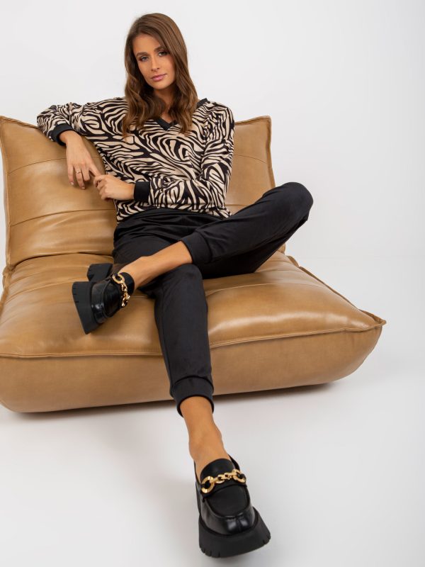 Wholesale Beige and black velor set with zebra sweatshirt RUE PARIS