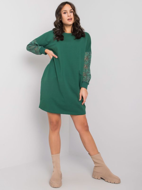 Wholesale Dark green dress with lace sleeves by Alexxie RUE PARIS