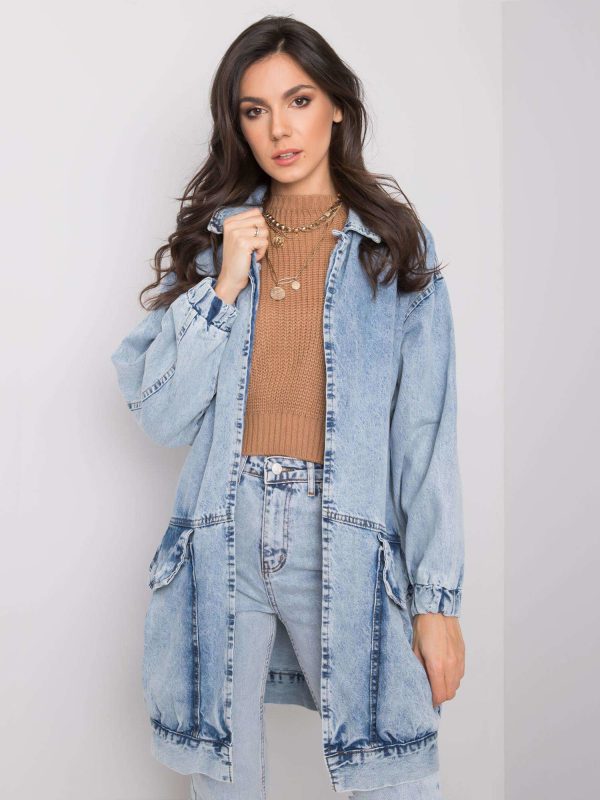 Wholesale Light blue long denim jacket RUE PARIS