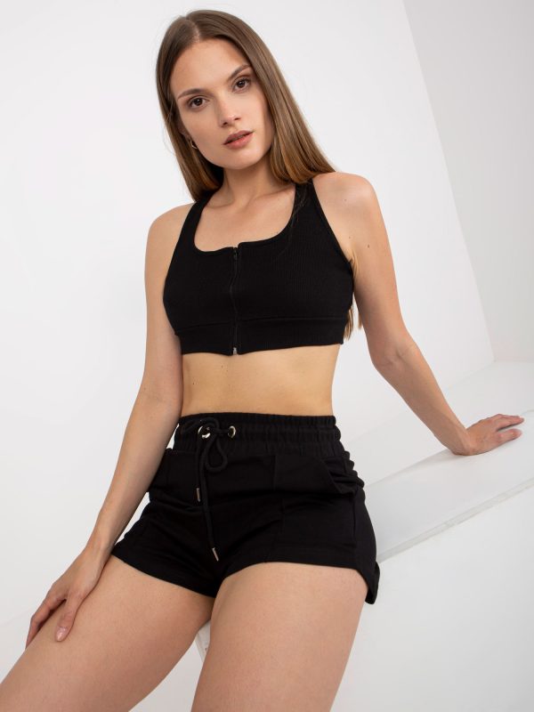 Wholesale Black cotton crop top basic in stripes RUE PARIS