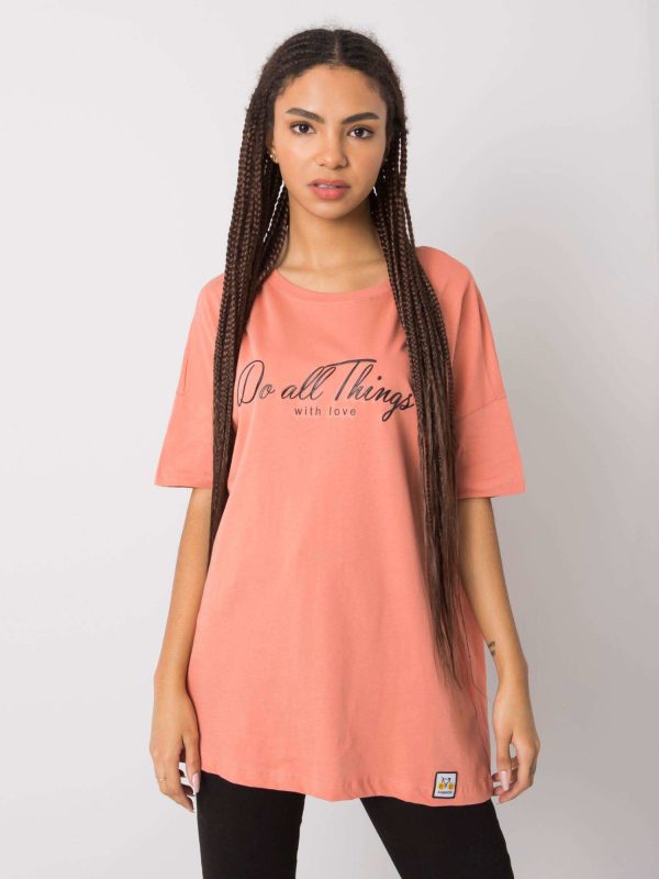 Wholesale Peach T-shirt with the inscription Layla RUE PARIS